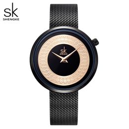 Shengke Dress Female Watch Women Metal Mesh Fashion Clock Vintage Design Ladies Watch Luxury Brand Classical Bayan Kol Saati283a