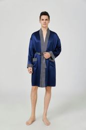 Men's Sleepwear Pure Silk Kinomo Short Robe For Men Luxury Stain Silky Bathrobe