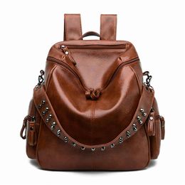 Anti-theft soft leather backpack female 2021 fashion universal leisure joker large capacity light multi-functional travel bag326q