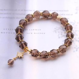 Link Bracelets Natural Smoky Quartz Faceted Bead Bracelet For Women Handmade Energy Healing Gemstone Beaded Lucky Jewellery Gift