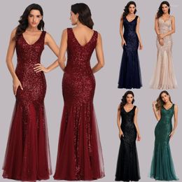 Casual Dresses Women Elegant Mesh Patchwork Sequins Maxi Dress Sexy V Neck Sleeveless Party Evening Shinny Long Bodycon Mermaid Vestidos