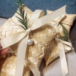 Gift Wrap 10pcs Handmade Bamboo Box With Ribbon Pearl Green Leaf Charm Rustic Style Wedding Party Favor Packaging