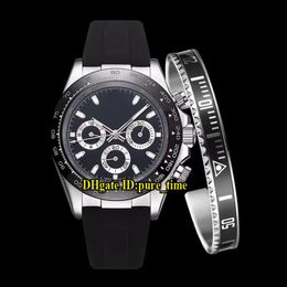 Gift Bracelet 116518 Black Dial Asian 2813 Automatic Mens Watch Black Bezel Sapphire Glass Steel Case Rubber Strap New Watche209N