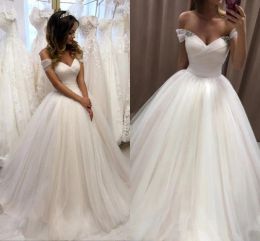 Hochzeit Ballkleid 2023 Wunderschöne Kleider Brautkleid Schulterfrei Träger Kristalle Perlen Tüll Satin Sweep Zug Maßgeschneidert Plus Size Vestido De Novia