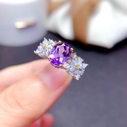 Cluster Rings 2022 Trendy Vintage Ladies Ring Luxury Silver Color Sparkling Purple Zircon Crystal Wedding Flower Jewelry