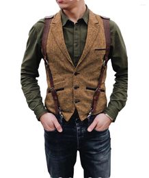 Men's Vests Men's Vintage Suit Vest Tweed Wool Casual Western Cowboy V Neck Waistcoat Regular Fit For Wedding Or Tuxedo