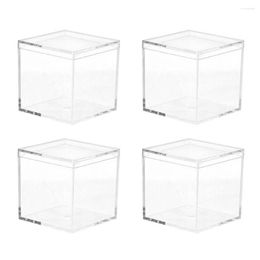 Gift Wrap 4Pcs Sturdy Storage Box PS Candy Practical Compact Cube Shape Lid Transparent Container Multiple Functions