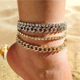 Anklets 2022 Iced Out Miami Cuban Link For Women Gold Silver Colour Multilayer Crystal Tennis Chain Punk Party Jewellery