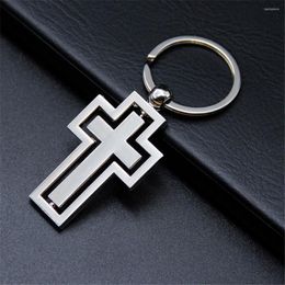 Keychains Fashion Rotating Cross Key Chain Metal Hollow Keychain Car Pendant Christian Gift Friend Holiday