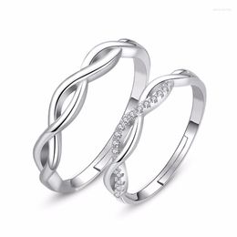 Wedding Rings Fashion Wave Couple Ring Set Korean Silver Plated For Women Men Jewelry Personality Resizable Lovers' 1CF3