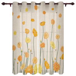 Curtain Yellow Daisy Flower And Bee Window Curtains For Living Room Kitchen Valances Fashion Bedroom