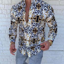 Men's Casual Shirts 2022 Mens 3D Summer Hawaiian Leopard Print Men's Fashion Cashew Flower Geometric Single Breasted Shirt