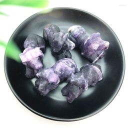 Decorative Figurines Natural Purple Fluorite Dog Hand Carved Crystal Animals Healing Reiki Decoration Stones And Minerals