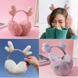 Hats Christmas Deer Horn Ear Muffs For Women's Winter Plush Warm Outdoor Windproof Protector Cute Antlers Warmer