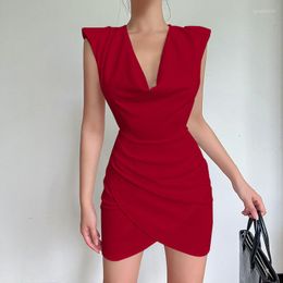 Casual Dresses High Waist Sexy V-neck Sleeveless Hollow Out Tank Fashion Summer Solid Bandage Mini Slim Dress