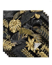 Table Napkin Golden Leaves Black Background Napkins Cloth Set Kitchen Dinner Tea Towels Design Mat Wedding Decor