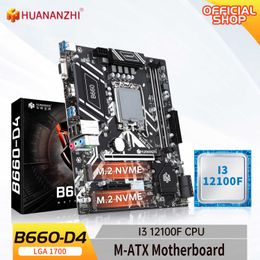 HUANANZHI B660 D4 M-ATX Motherboard with Intel Core i3 12100F LGA 1700 Supports DDR4 2400 2666 2933 3200MHz 64G M.2 NVME SATA3.0
