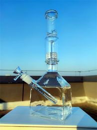 2021 14 Inches Hookah Bong Glass Dab Rig Clear Pure Teal Colour Cube Base Water Bongs Smoke Pipes 14.4mm Female Joint