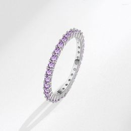 Wedding Rings Elegant Amethysts Stone For Women Girls One Line Small Paved Silver Colour Couple Anniversary Gifts CE034