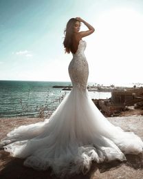 Fairy Sweetheart Mermaid Wedding Dresses Lace Appliques Bridal Gown Custom Made Crystals Sleeveless Wedding Gowns245S