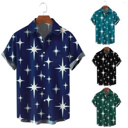 Men's Casual Shirts Men Summer Beach Hawaiian Shirt 2022 Brand Short Sleeve Stars Pringt Floral Holiday Vacation Clothing Camisas