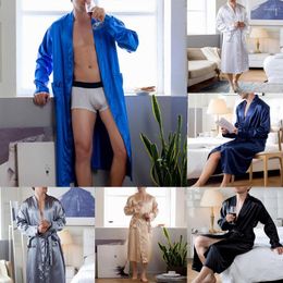 Men's Sleepwear Men Bathrobe Comfort Soft Silk Satin Kimono One-Piece Nightgown Pyjamas Robe Nightwear Fashion Breathable Loungewear