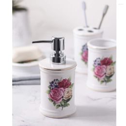 Bath Accessory Set 4pcs Ceramic Bathroom Flower Rose Bird Flamingo Accessories Toilet Brush Toothbrush Cup Soap Dish Dispenser