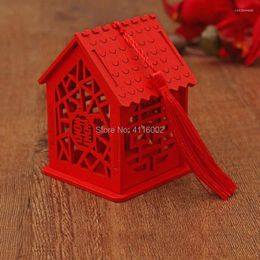 Gift Wrap 50pcs Exquisite House Shape Wedding Candy Box Chinese Style Red Wooden Chocolate Boxes