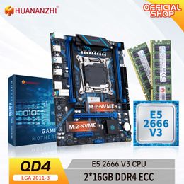 HUANANZHI QD4 LGA 2011-3 Motherboard with Intel XEON E5 2666 v3 with 2 16G DDR4 RECC memory combo kit set NVME NGFF SATA USB 3.0