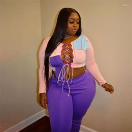 Tracksuits Plus Size Women Clothing Two Piece Set Ladies Fall Sexy Outfit Long Sleeve Crop Top And Pants Sets Wholesale Drop
