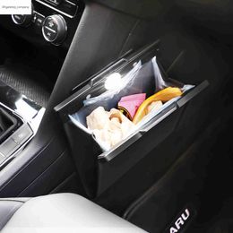 Small Car Garbage Bag Front Seat Magnetic Adsorption Car Trash Can With light Hanging Leather Storage Pocket Car Accessories