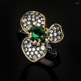 Cluster Rings CIZEVA Luxury Color For Women Green Zircon Flower Wedding Bridal Ring Jewelry Cocktail Party Finger