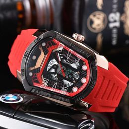 Multi-Function Timing Watch Men's Phantom Six-Pin Hollow Watches Unique Creative Calendar Silicone Strap Luxury Male Wristwat2503