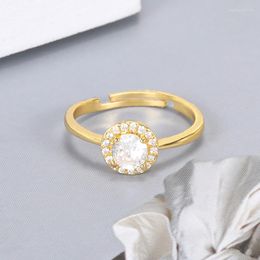 Wedding Rings Fashion Stainless Steel Round Zircon Women Girl Crystal Charm Boho Jewellery Couple Friend Anniversary Gifts