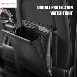 NEW Car Garbage Bag Waterproof Magnetic Adsorption Trash Can Back Seat Hanging PU Leather Storage Pocket Leak-proof