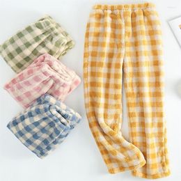 Women's Sleepwear Winter Women's Thick Plush Pyjama Pants Warm Home Loose Comfortable Elastic Waist Plaid Pocket