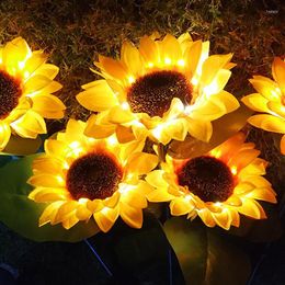 Decorative Flowers Shiny Artificial Sunflower Plant Solar Lamp Outdoor LED Lights For Courtyard Walkway Garden Decoration 10Pcs