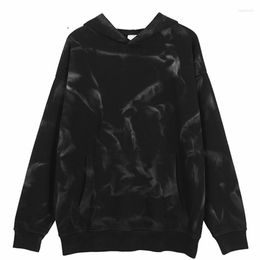 Men's Hoodies Hip Hop Hoodie Sweatshirt Mens Tie Dye Illusive Dark Style Streetwear Pullover 2022 Autumn Washed Cotton Sweat Shirt Black