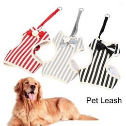 Dog Collars Pet Chest Harness And Leash Set Wear-resistant Bow Flowers Decor Stripe Puppy Outdoor Breathable Mesh Vest Strap