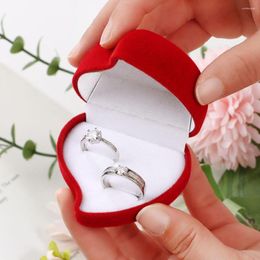 Jewelry Pouches High-quality Exquisite Heart Shape Durable Red Rose Velvet Box Double Ring Storage Display