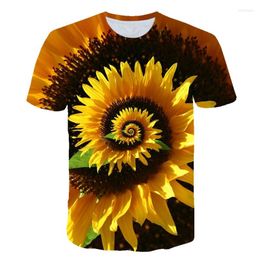 Men's T Shirts Sunflower T-Shirt Floral 3D Summer Fashion Oversized Male Landscape Hip-Hop Street Short-Sleeved Casual Top