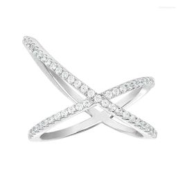 Cluster Rings SOELLE 925 Sterling Silver Simple Geometric Design Lines Cross X-shaped Ring Micro CZ Zircon Stones Women Jewelry