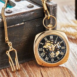 Pocket Watches Luxury Colorful Polygon Design Mechanical Watch With FOB Chain Skeleton Steampunk Hand Wind Mens