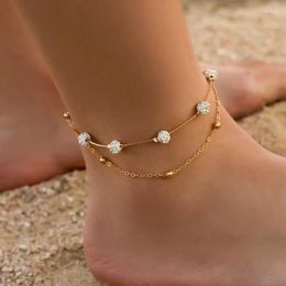 Anklets Double Layer Anklet Crystal Bead Charms Ankle Bracelet Halhal For Women Jewellery Jewellery CF2