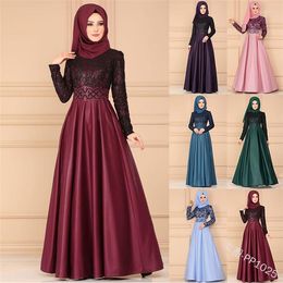 Ethnic Clothing 2022 Lace Stitching Retro Swing Skirt Style Long Sleeve Slim Dress Islamic Wear Muslim Women Abaya Latest Designs Girls