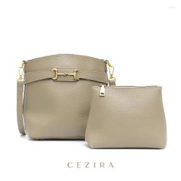 Evening Bags CEZIRA Fashion Design PU Leather Bucket For Women 2022 Brand Crossbody Bag Vegan Shoulder Handbag Set Female Messenger Purse