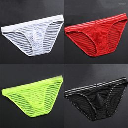 Underpants Transparent Men's Briefs Ice Silk Bulge See Through Men Stripe Low Waist Panties Underwear Lingerie Intimates T6