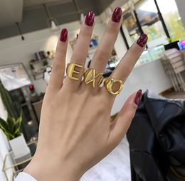Initial Ring 18K Gold Plated for Women Open Adjustable Chunky A-Z Letter Ring