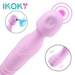 Beauty Items IKOKY Telescopic Sucking Vibrator G Spot Massager 3 in 1 AV Magic Wand Clitoris Stimulator sexy Toys for Woman Vibrating Dildo