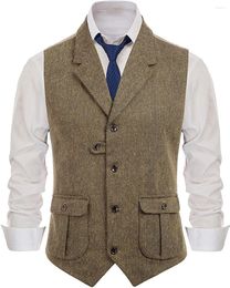 Men's Vests Mens Casual Suit Vest Notch Lapel With Two Pockets Herringbone Waistcoat For Wedding Groomsmen Men